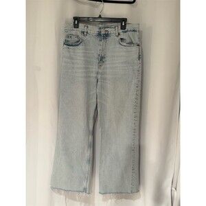 Zara Jeans Womens Size 12 Light Wash Blue Wide-Leg Cropped High Rise Raw12
